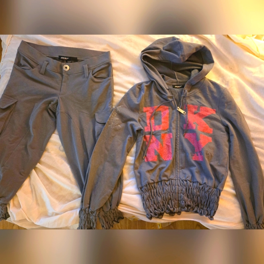 DKNY Grey Tracksuit with Vibrant Pink Logo